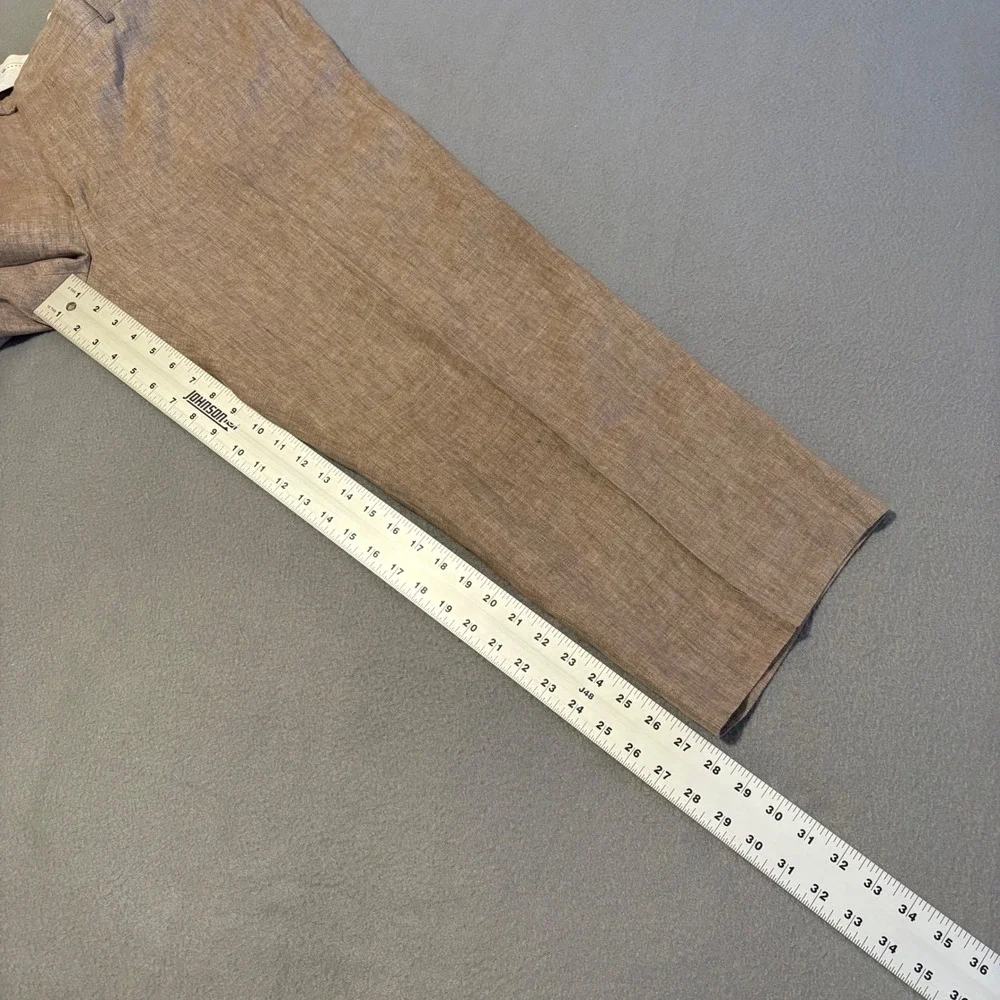 Joseph Abboud Dress Pants Mens 42x28 Tan 100% Linen Leomaster Italian Fabric